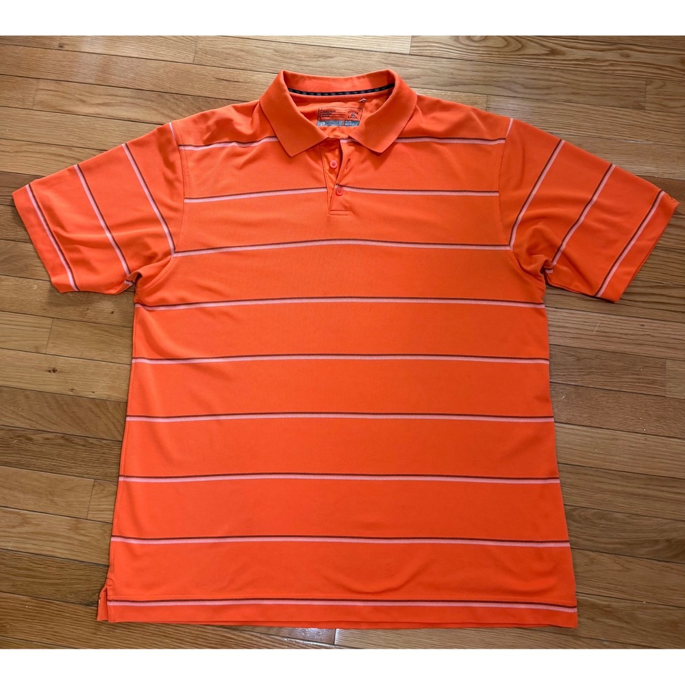 Cutter & Buck Mens XL CB DryTec Orange‎ Striped Short Sleeve Golf Polo Shirt